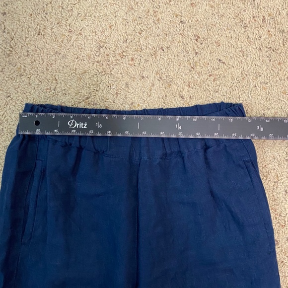 LINEN FOX blue linen slim straight leg elastic waist pants - Picture 5 of 10